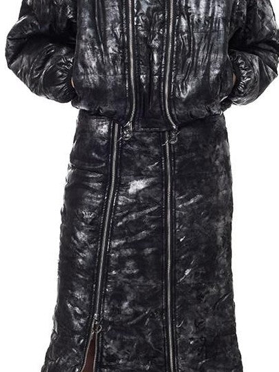PINKSPINK Space Black Silver Dual Zip Hooded Women's Padded Cropped Jackets