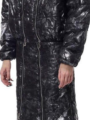 PINKSPINK Space Black Silver Dual Zip Hooded Women's Padded Cropped Jackets