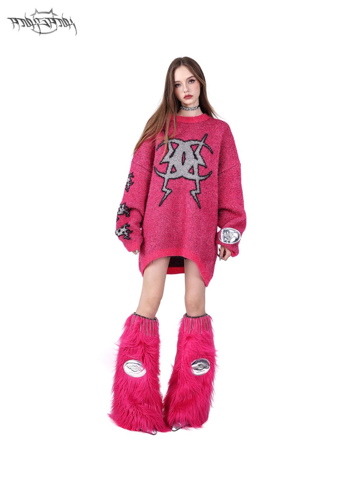 PINKSPINK Sparkling Moon Shape Yarn Knit Women's Acrylic Blend Pullover Sweaters