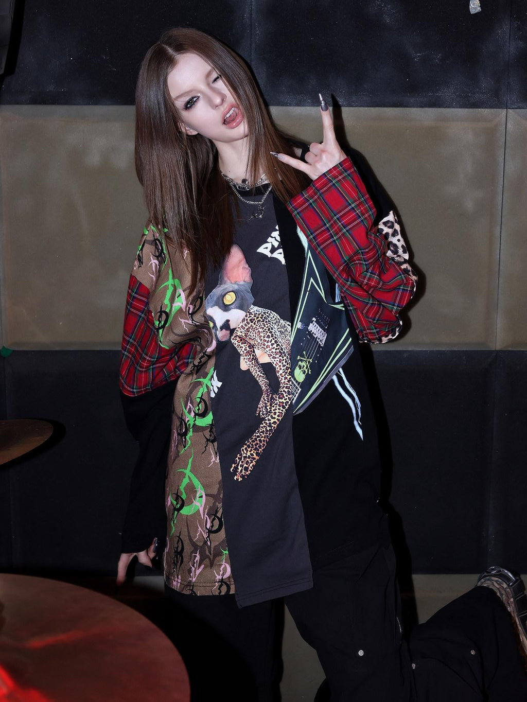 PINKSPINK Sphinx Camouflage Patchwork Embroidered 3d Sequin Women's Long Sleeve T-shirts