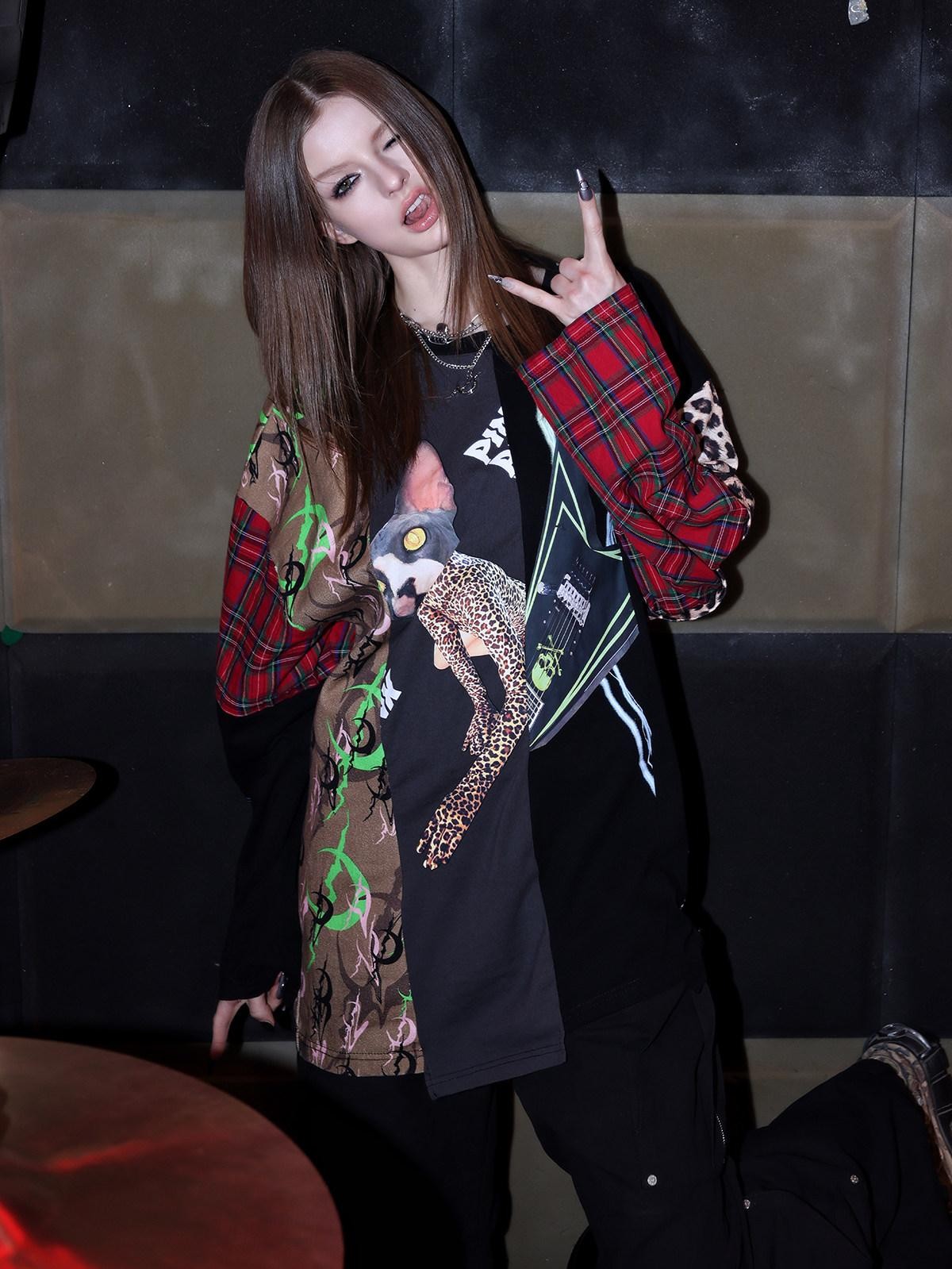 PINKSPINK Sphinx Camouflage Patchwork Embroidered 3d Sequin Women's Long Sleeve T-shirts
