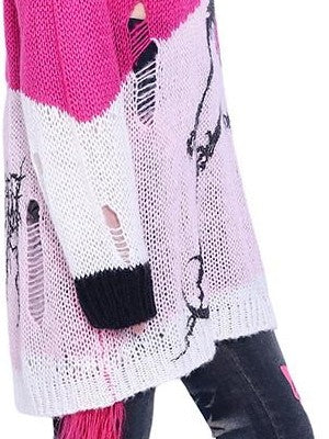 PINKSPINK Sphinx Cat Asymmetrical Patchwork Distressed Lettering Striped Women's Sweaters