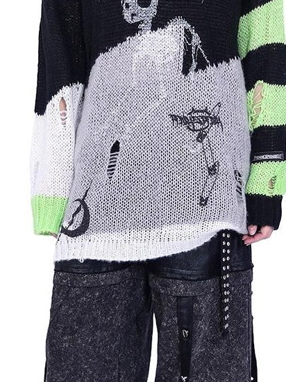 PINKSPINK Sphinx Cat Asymmetrical Patchwork Distressed Lettering Striped Women's Sweaters