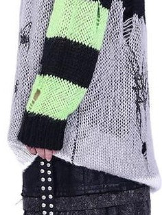 PINKSPINK Sphinx Cat Asymmetrical Patchwork Distressed Lettering Striped Women's Sweaters