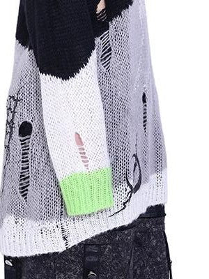 PINKSPINK Sphinx Cat Asymmetrical Patchwork Distressed Lettering Striped Women's Sweaters