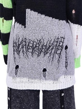 PINKSPINK Sphinx Cat Asymmetrical Patchwork Distressed Lettering Striped Women's Sweaters
