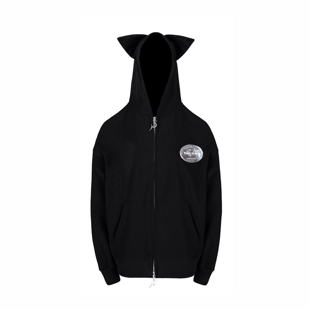PINKSPINK_Sphinx_Cat_Ear_Double_Zipper_Letter_Print_Women's_Black_Zip-up_Hoodies_745161134760_MISSTT