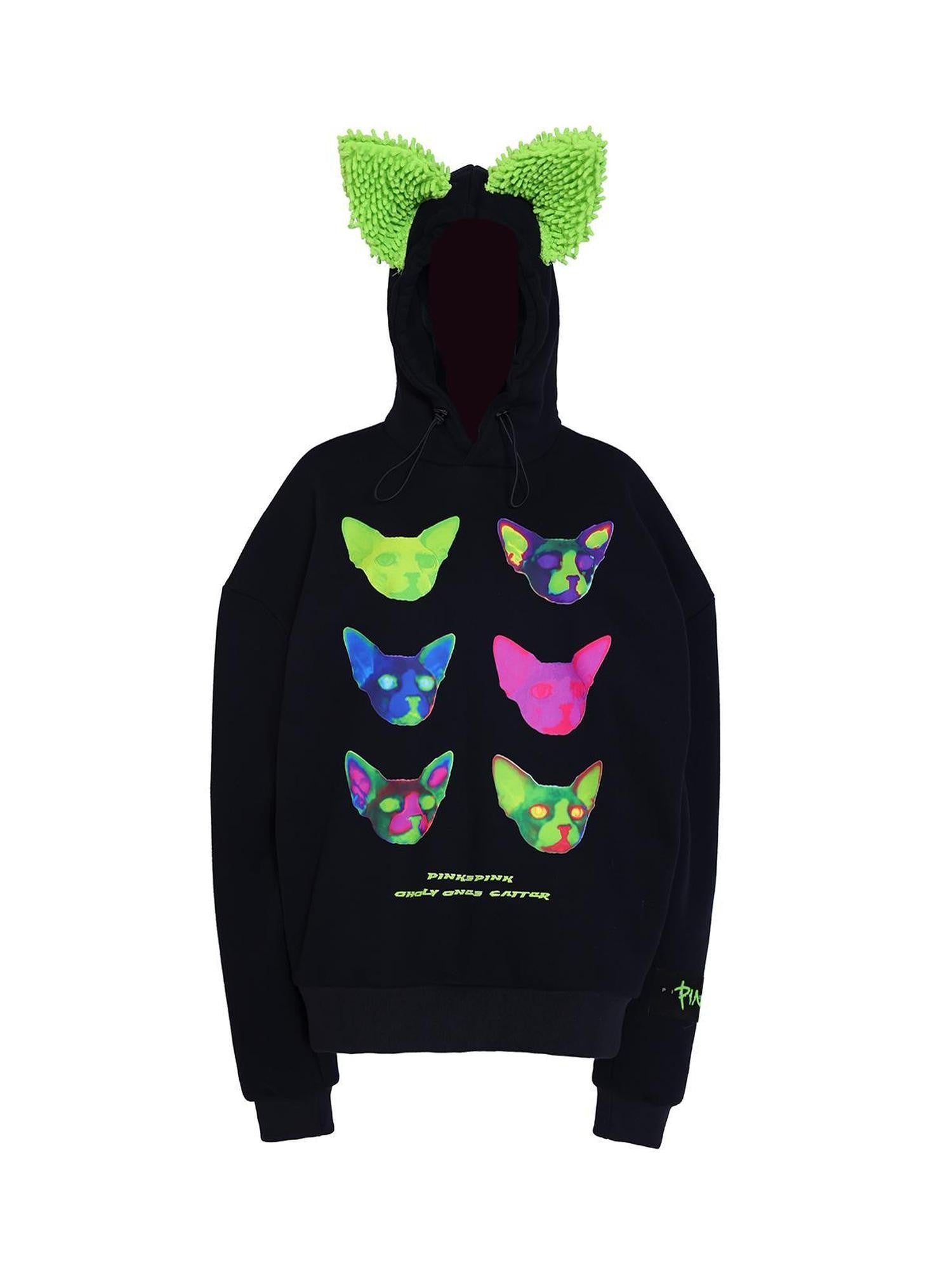 PINKSPINK Sphinx Cat Ear Electronic Print Cartoon Loose Women's Cotton Hoodies