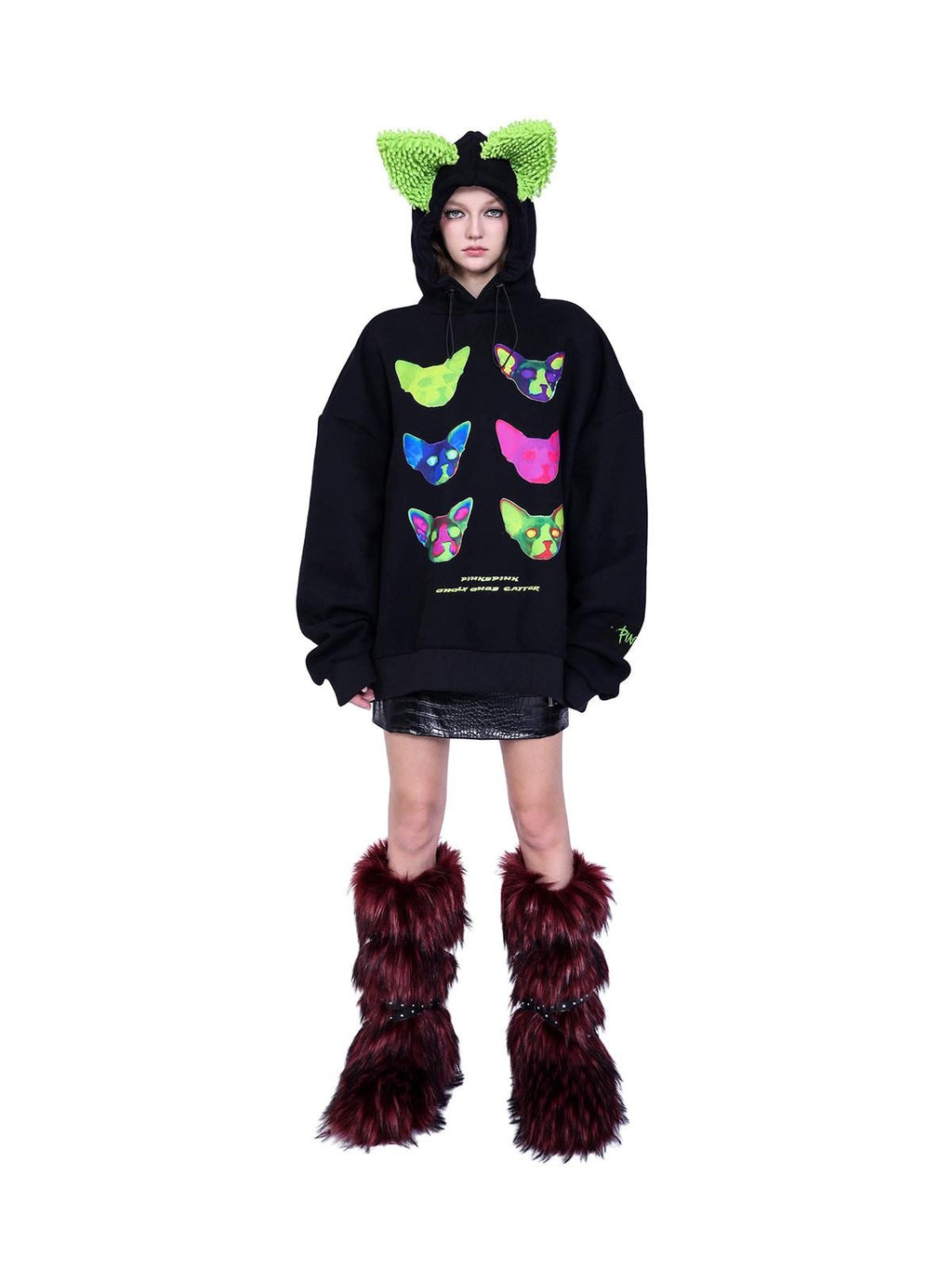 PINKSPINK Sphinx Cat Ear Electronic Print Cartoon Loose Women's Cotton Hoodies