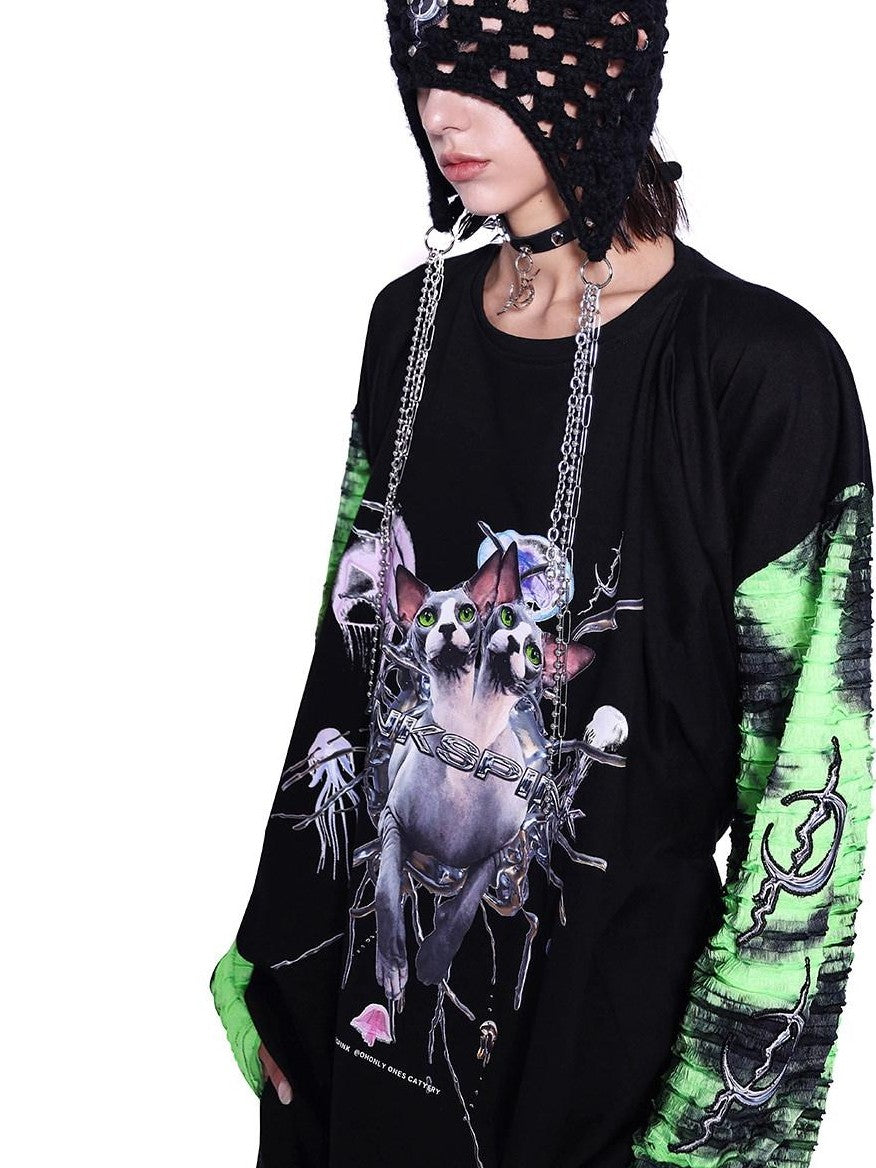 PINKSPINK Sphinx Cat Rework Four Sleeve Print Women's Cotton Long Sleeve T-shirts