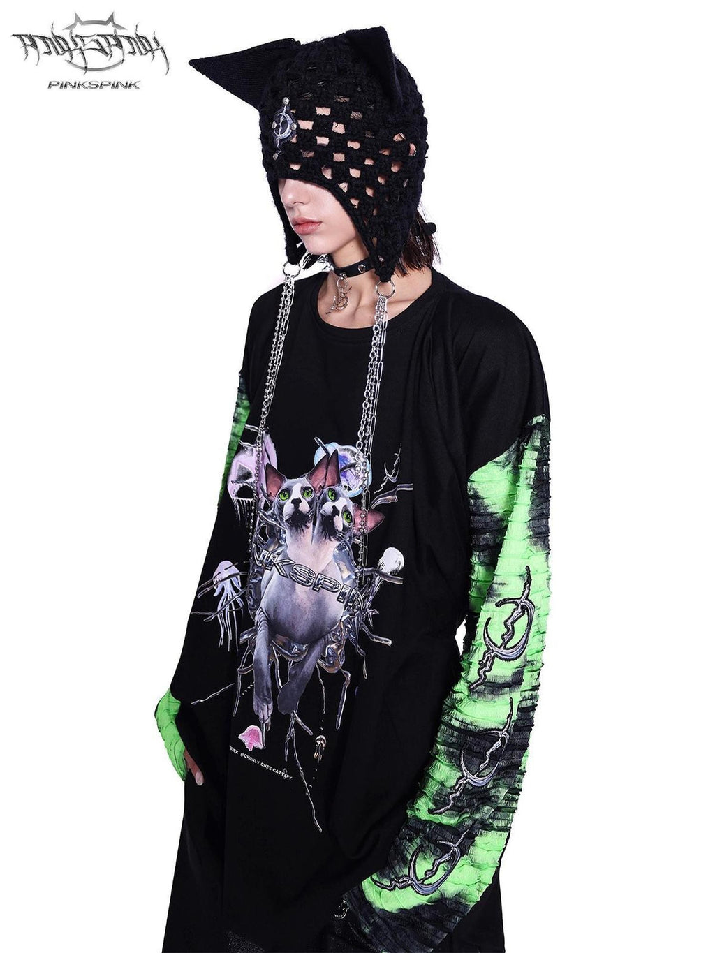 PINKSPINK Sphinx Cat Rework Four Sleeve Print Women's Cotton Long Sleeve T-shirts