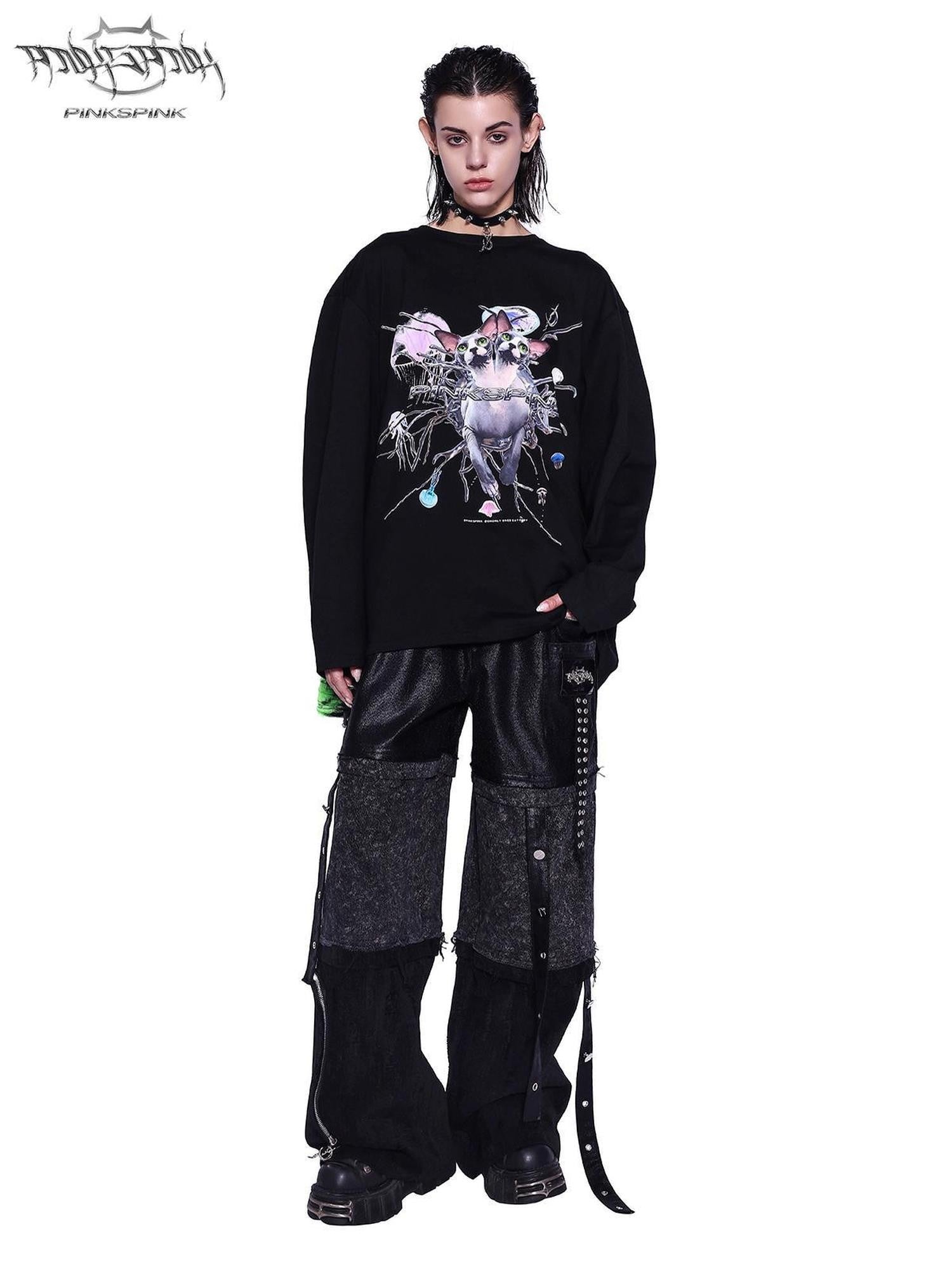 PINKSPINK Sphinx Cat Rework Four Sleeve Print Women's Cotton Long Sleeve T-shirts