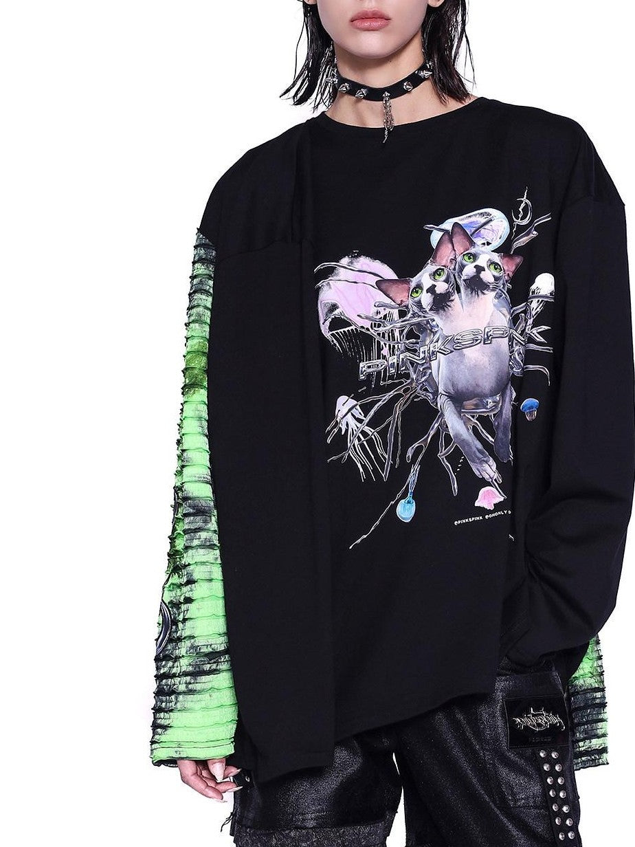 PINKSPINK Sphinx Cat Rework Four Sleeve Print Women's Cotton Long Sleeve T-shirts