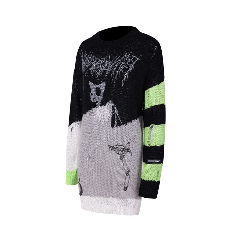 PINKSPINK_Sphinx_Cat_Stripe_Asymmetric_Patchwork_Distressed_Lettered_Rock_Women's_Sweaters_861282062328_MISSTT