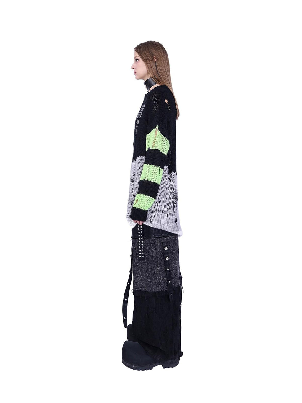PINKSPINK Sphinx Cat Stripe Asymmetric Patchwork Distressed Lettered Rock Women's Sweaters