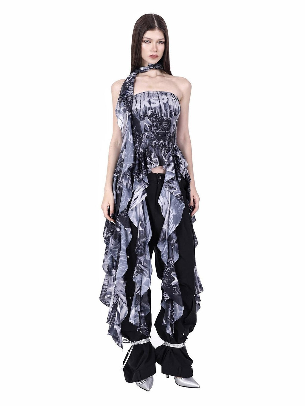PINKSPINK Sphinx Cat White Flame Creature Concept Printed Women's Polyester Slim Tube Tops