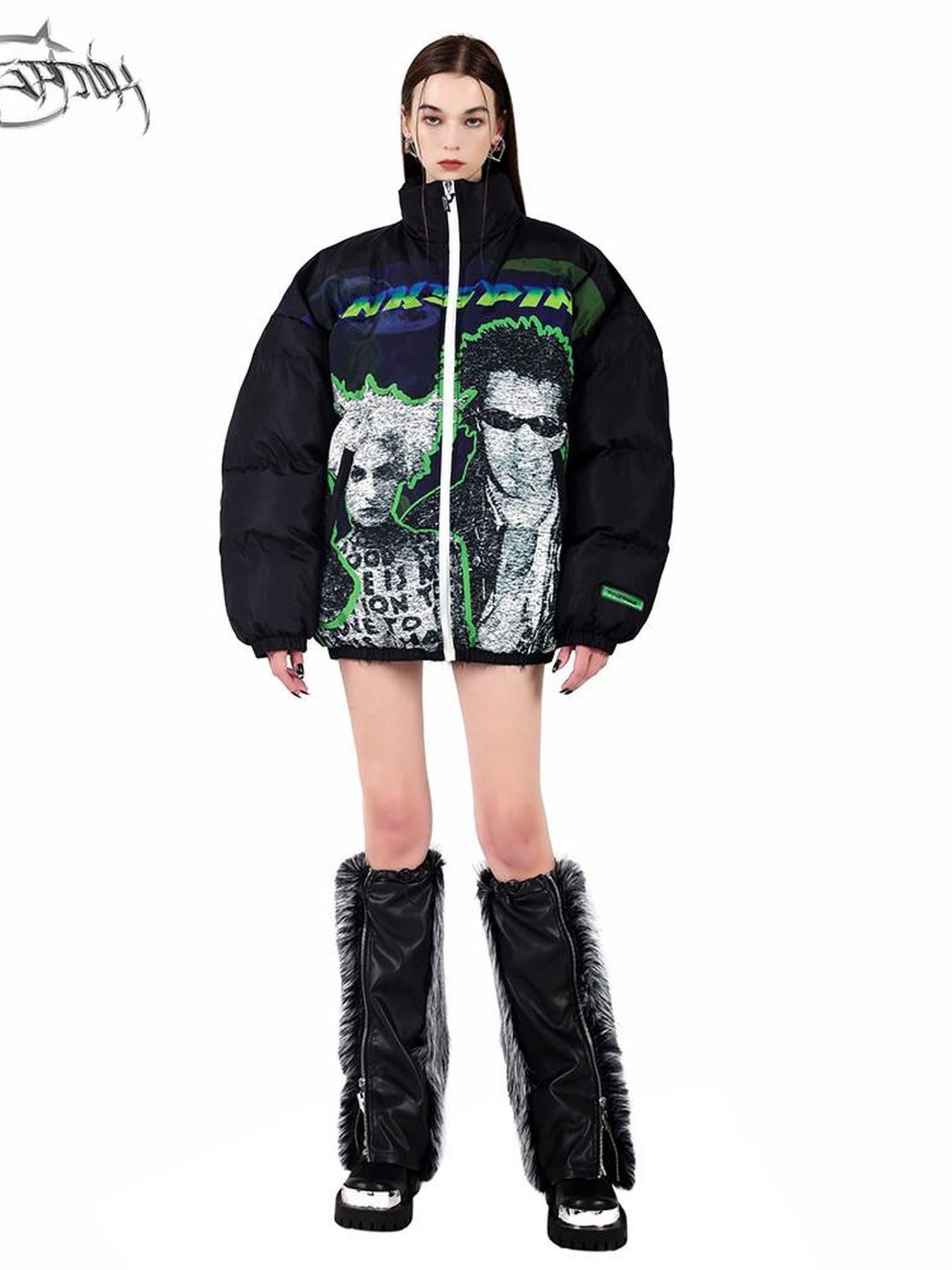 PINKSPINK Sphinx Character Rock Punk Oversized High Collar Women's Cotton Puffer Jackets