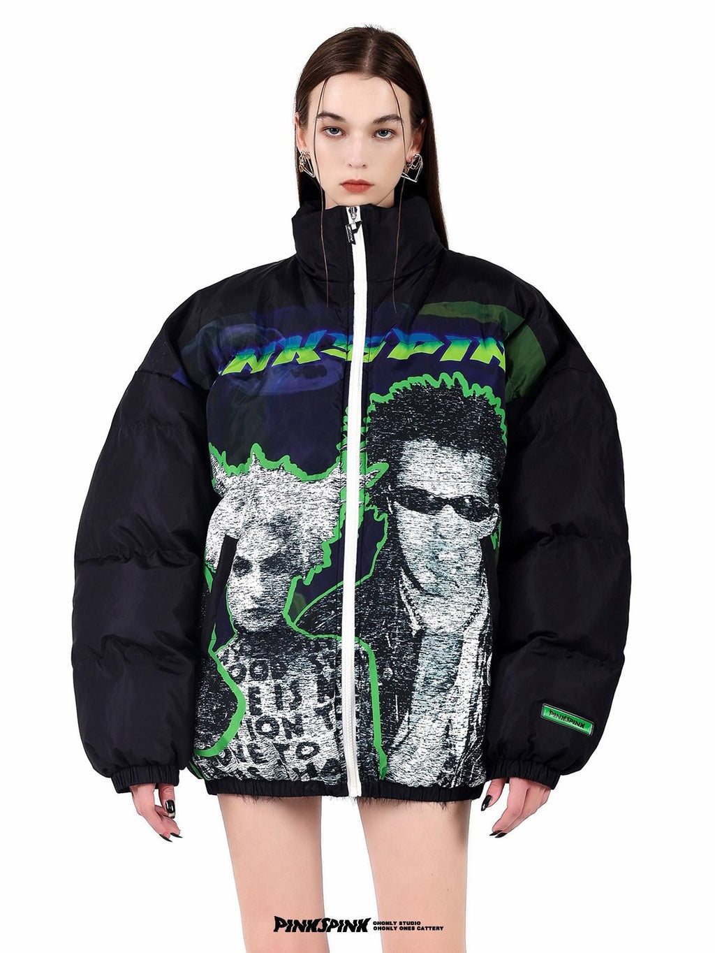 PINKSPINK Sphinx Character Rock Punk Oversized High Collar Women's Cotton Puffer Jackets