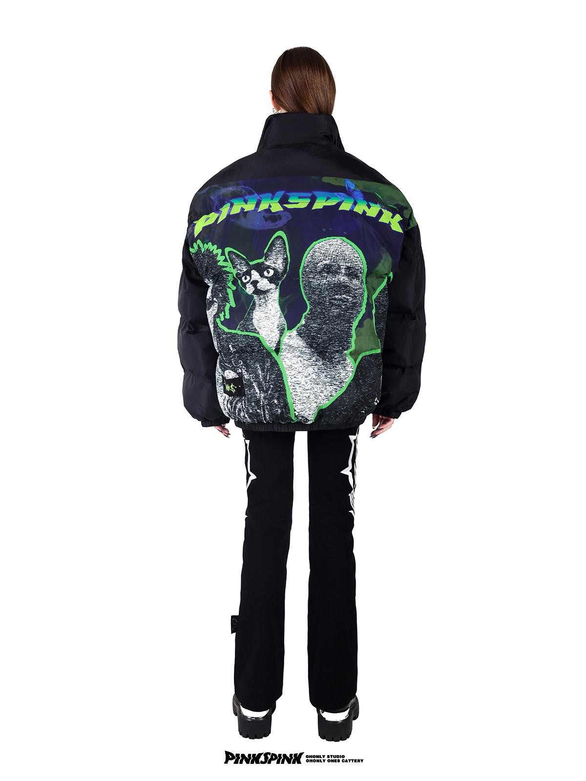 PINKSPINK Sphinx Character Rock Punk Oversized High Collar Women's Cotton Puffer Jackets