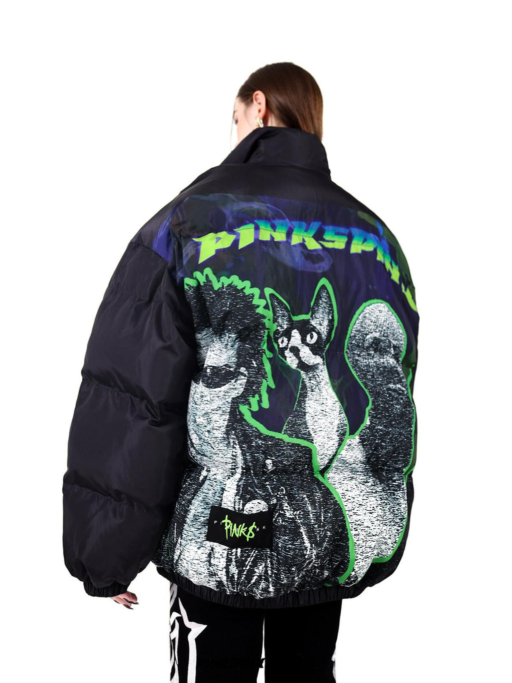 PINKSPINK Sphinx Character Rock Punk Oversized High Collar Women's Cotton Puffer Jackets