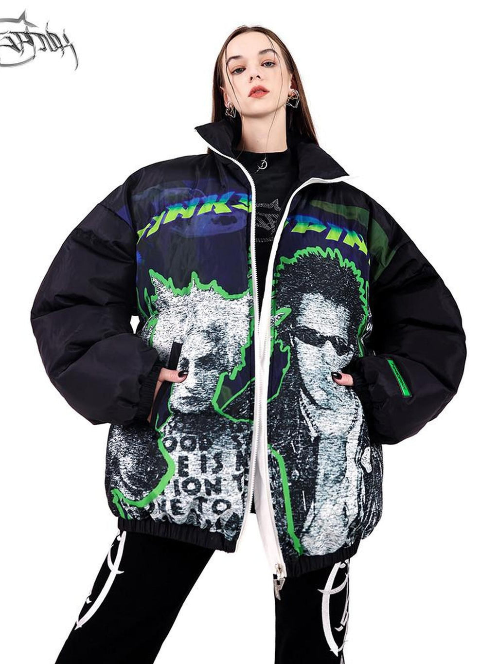 PINKSPINK Sphinx Character Rock Punk Oversized High Collar Women's Cotton Puffer Jackets