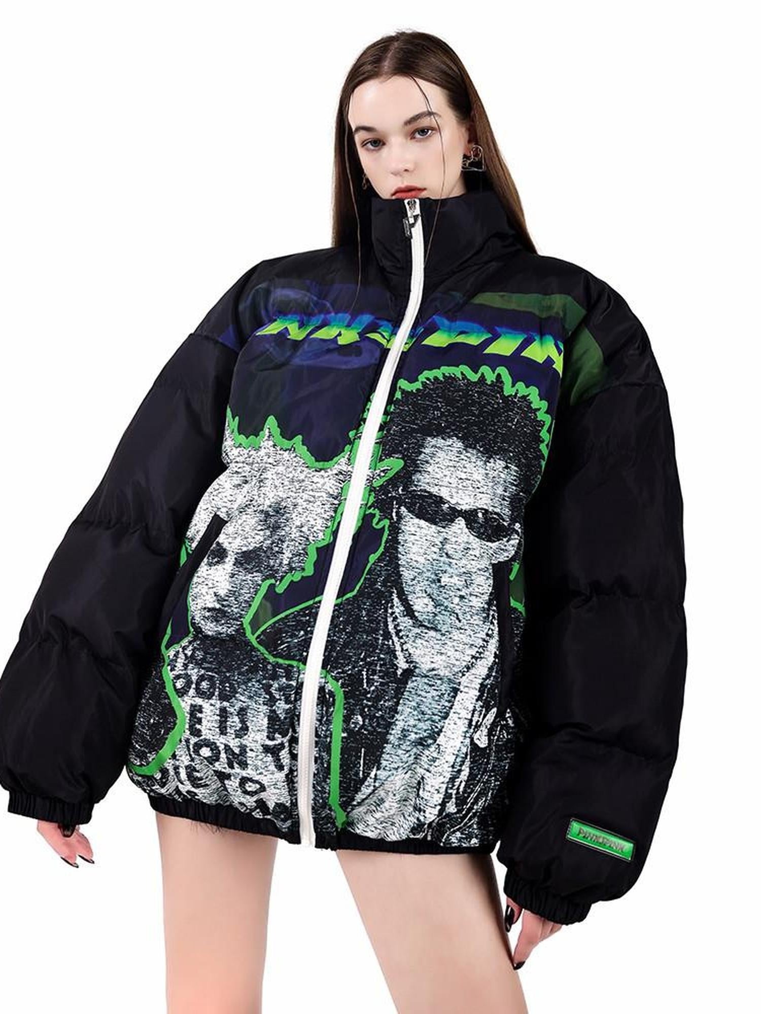 PINKSPINK Sphinx Character Rock Punk Oversized High Collar Women's Cotton Puffer Jackets