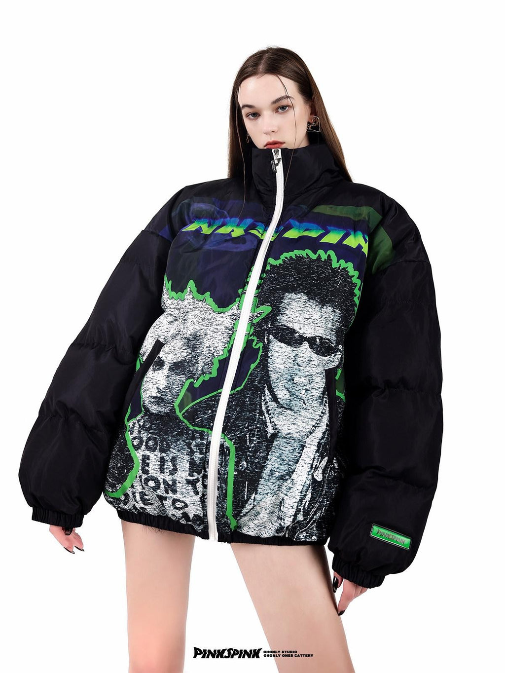 PINKSPINK Sphinx Character Rock Punk Oversized High Collar Women's Cotton Puffer Jackets