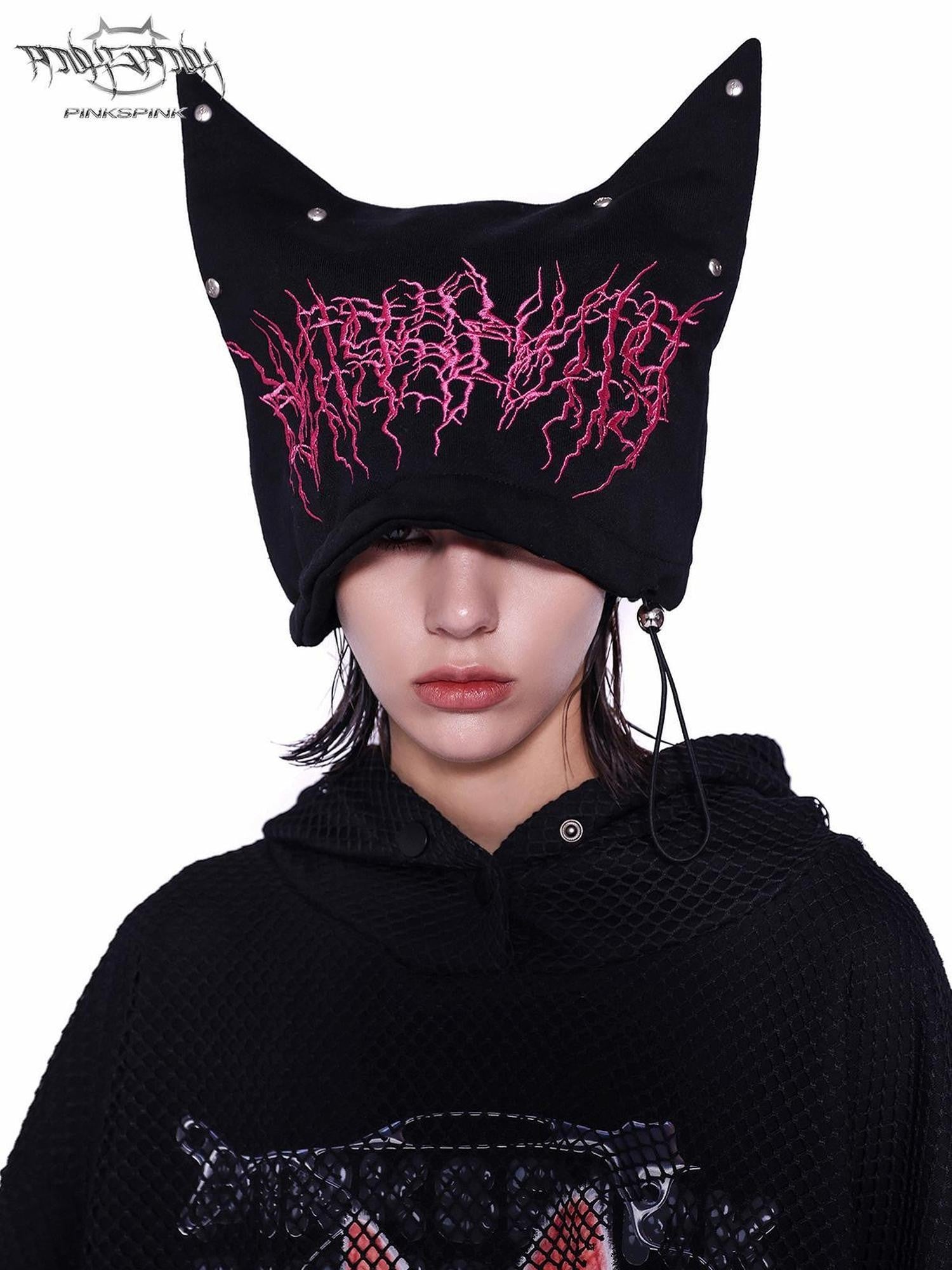 PINKSPINK Sphinx Heavy Letter Embroidery Cat Ear Women's Cotton Knit Beanies