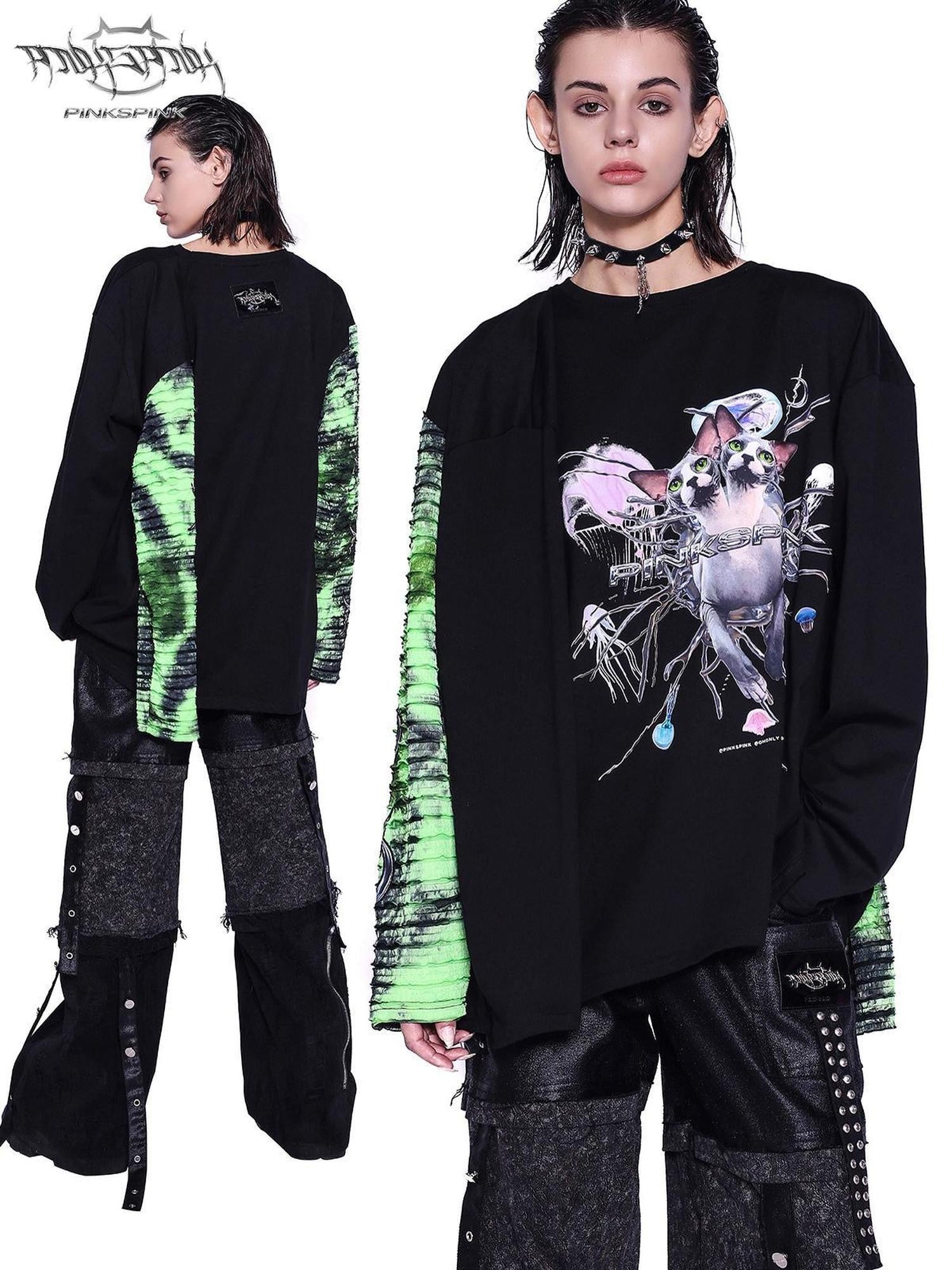 PINKSPINK Sphinx Print Reconstructed Four Sleeve Women's Cotton Long Sleeve T-shirts