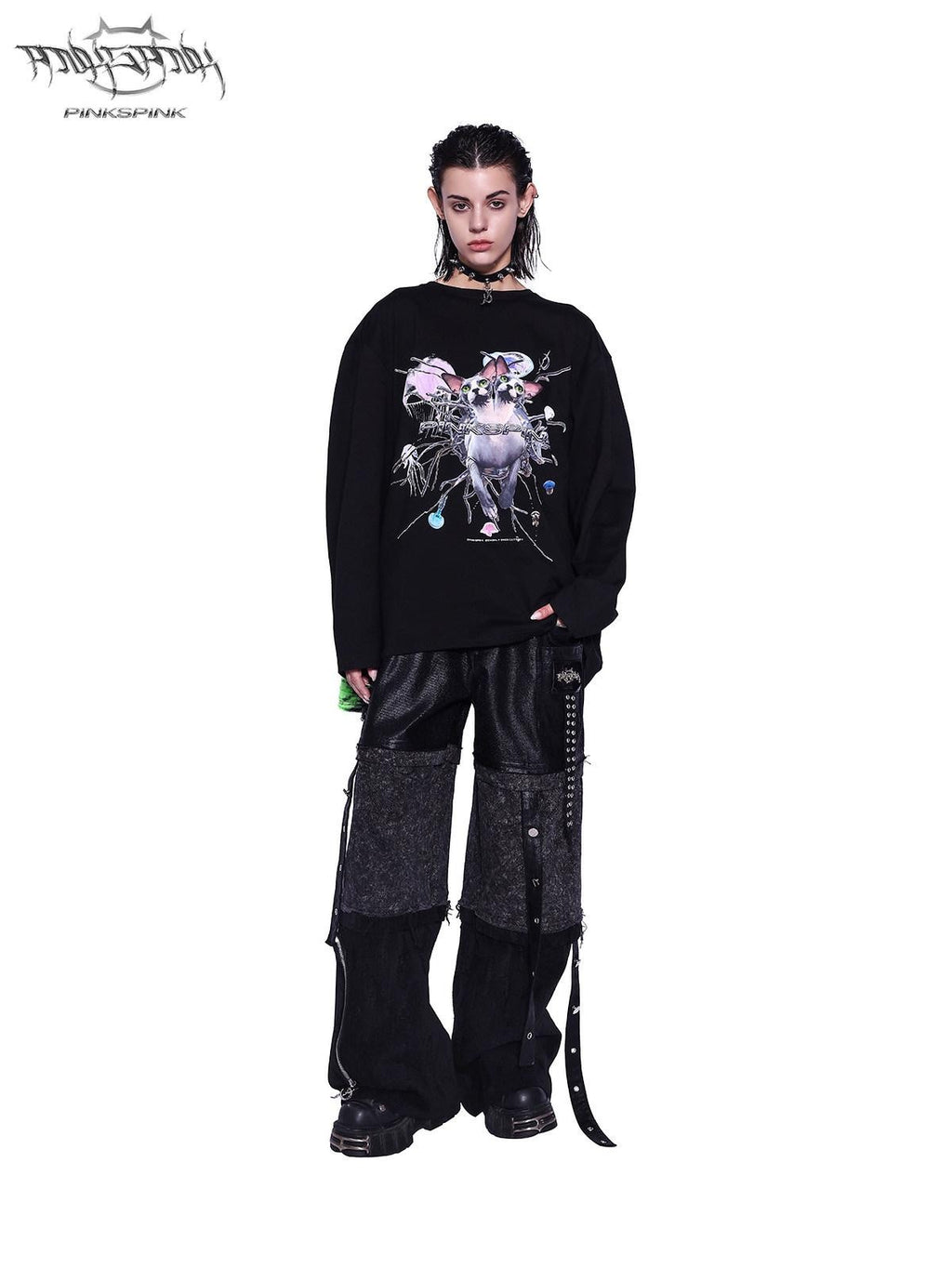 PINKSPINK Sphinx Print Reconstructed Four Sleeve Women's Cotton Long Sleeve T-shirts