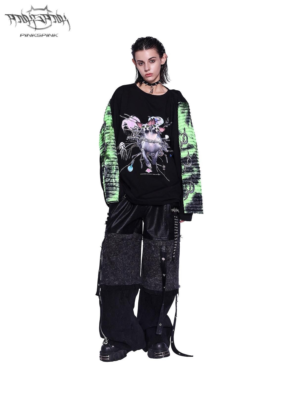 PINKSPINK Sphinx Print Reconstructed Four Sleeve Women's Cotton Long Sleeve T-shirts