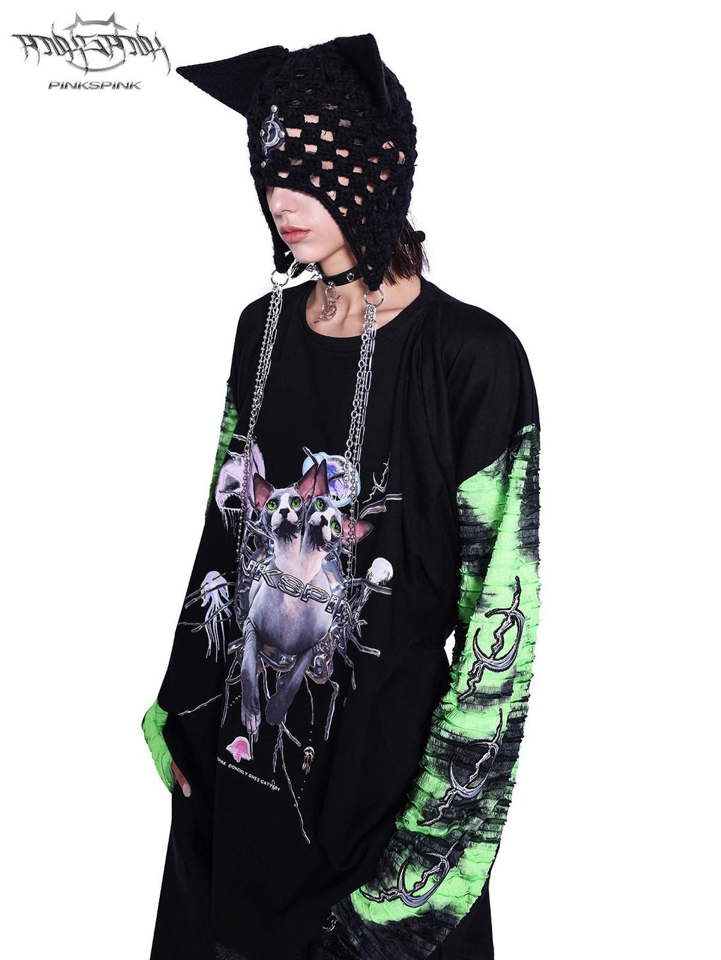 PINKSPINK Sphinx Print Reconstructed Four Sleeve Women's Cotton Long Sleeve T-shirts