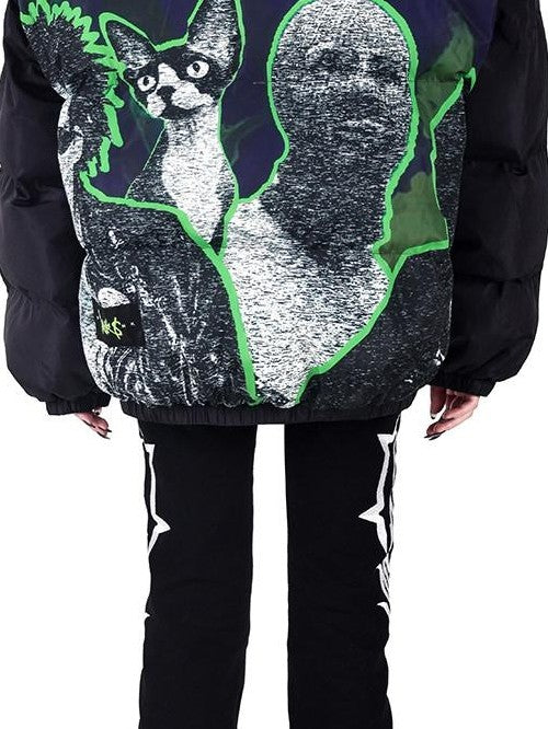 PINKSPINK Sphinx Stand Collar Character Print Rock Punk Women's Cotton Puffer Jackets