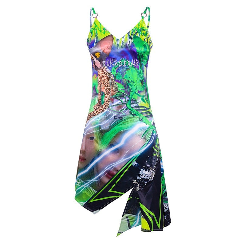 PINKSPINK_Sphynx_Cat_3d_Print_Neon_Green_Women's_Cotton_Slip_Midi_Dresses_824287837880_MISSTT