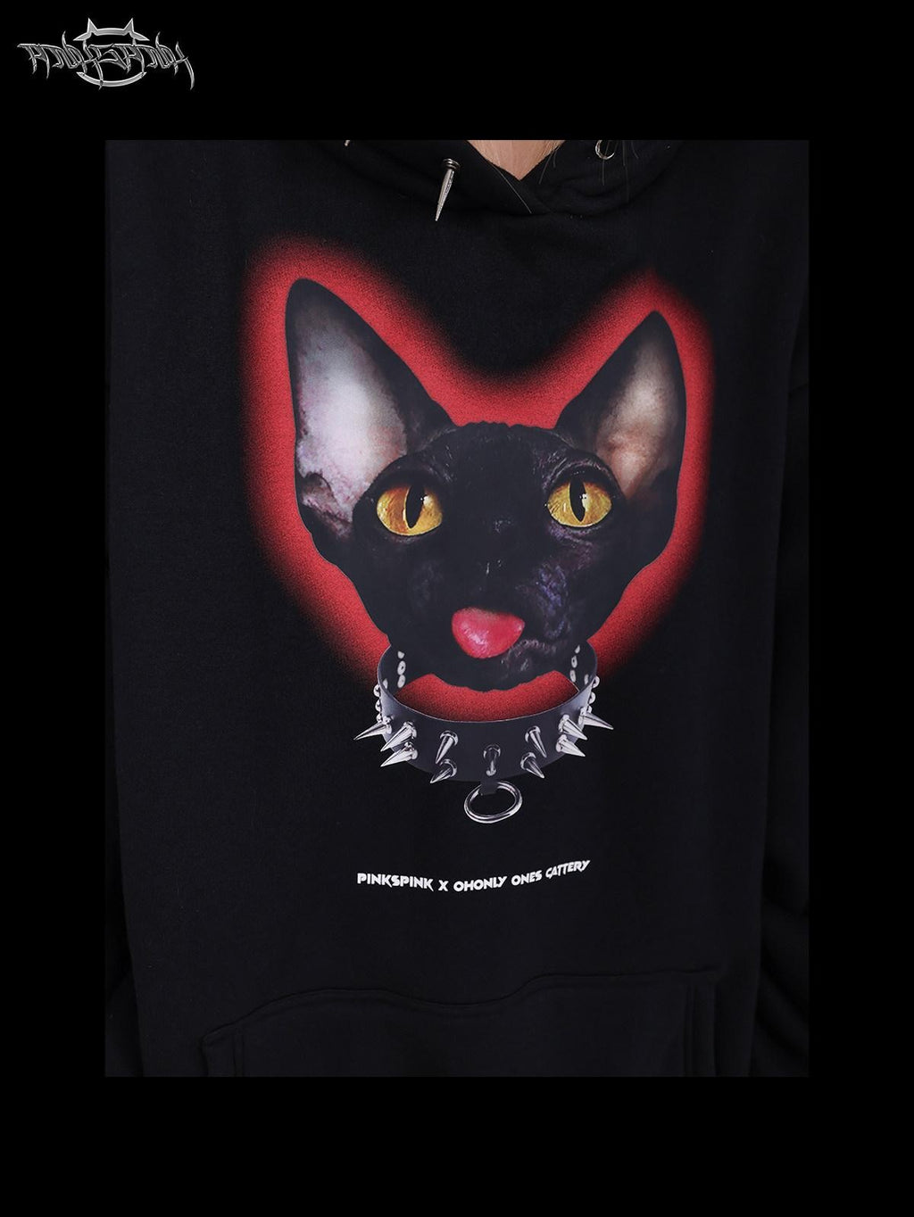 PINKSPINK Sphynx Cat Print Studded Ear Hooded Punk Women's Cotton Sweatshirts
