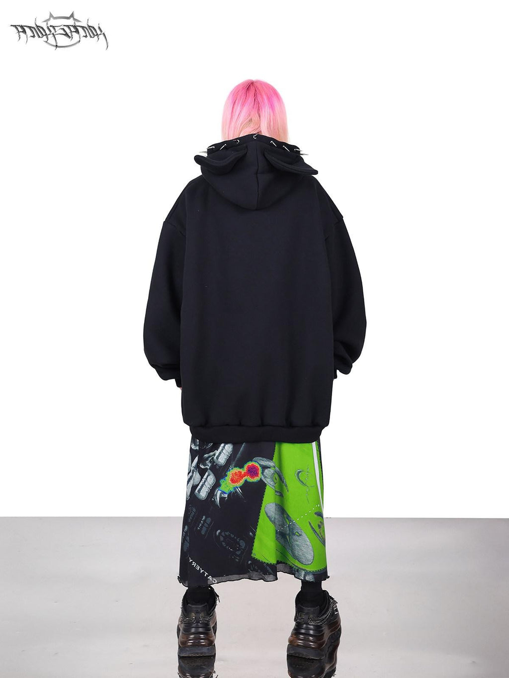 PINKSPINK Sphynx Cat Print Studded Ear Hooded Punk Women's Cotton Sweatshirts