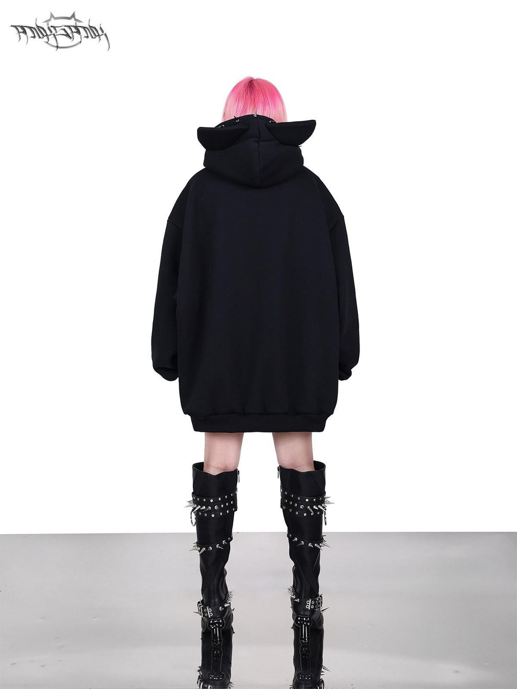 PINKSPINK Sphynx Cat Print Studded Ear Hooded Punk Women's Cotton Sweatshirts