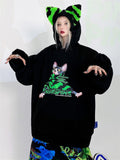 PINKSPINK Sphynx Cat Zebra Print Cat Ear Hooded Oversized Women's Sweatshirts
