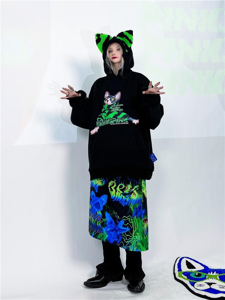 PINKSPINK Sphynx Cat Zebra Print Cat Ear Hooded Oversized Women's Sweatshirts