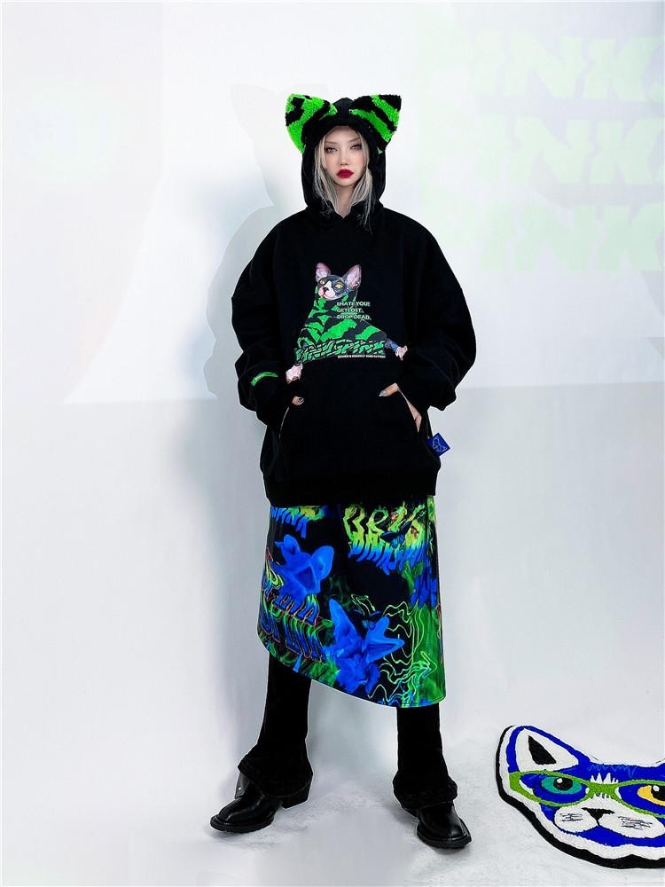 PINKSPINK Sphynx Cat Zebra Print Cat Ear Hooded Oversized Women's Sweatshirts