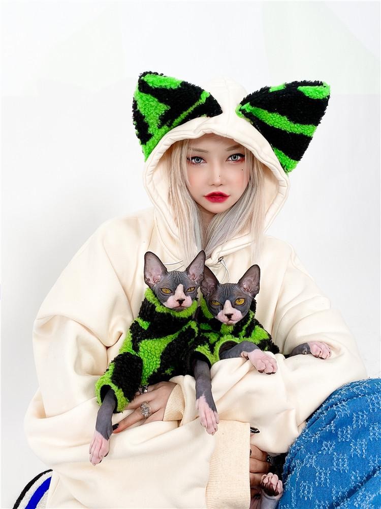 PINKSPINK Sphynx Cat Zebra Print Cat Ear Hooded Oversized Women's Sweatshirts