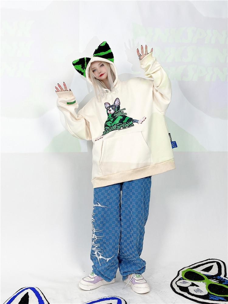 PINKSPINK Sphynx Cat Zebra Print Cat Ear Hooded Oversized Women's Sweatshirts