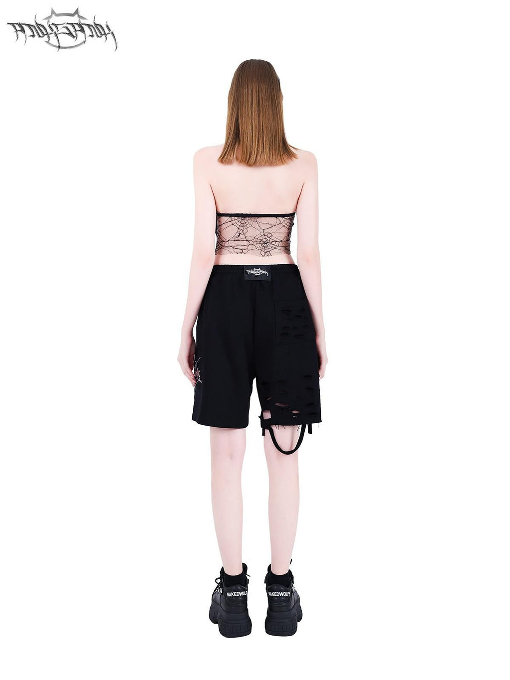 PINKSPINK Spiderweb Hand Painted 3d Spliced Mesh Cropped Women's Tulle Halter Tops