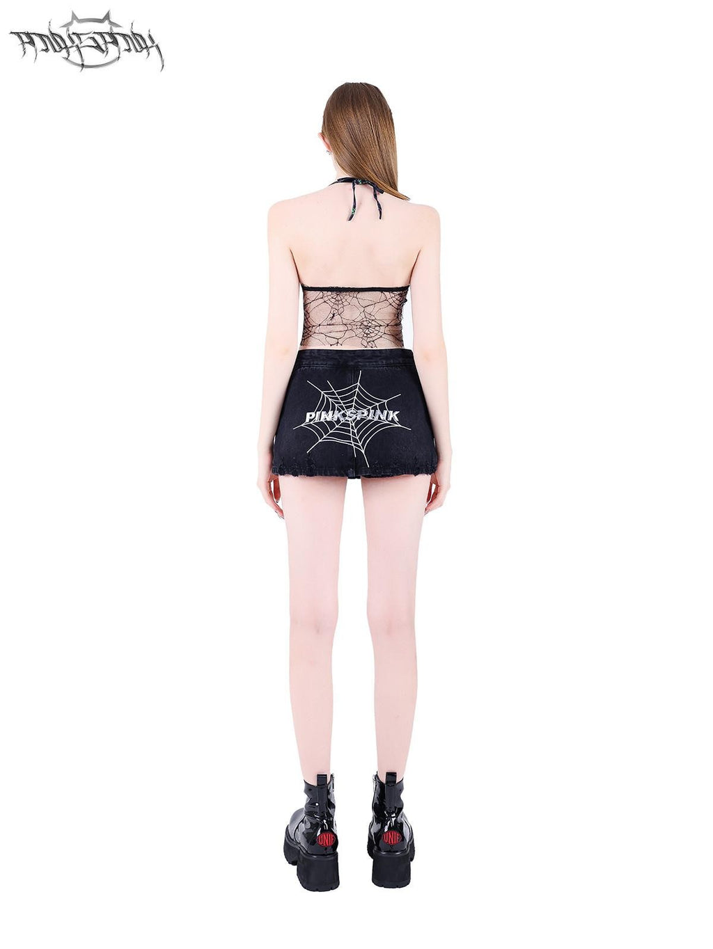PINKSPINK Spiderweb Hand Painted 3d Spliced Mesh Cropped Women's Tulle Halter Tops