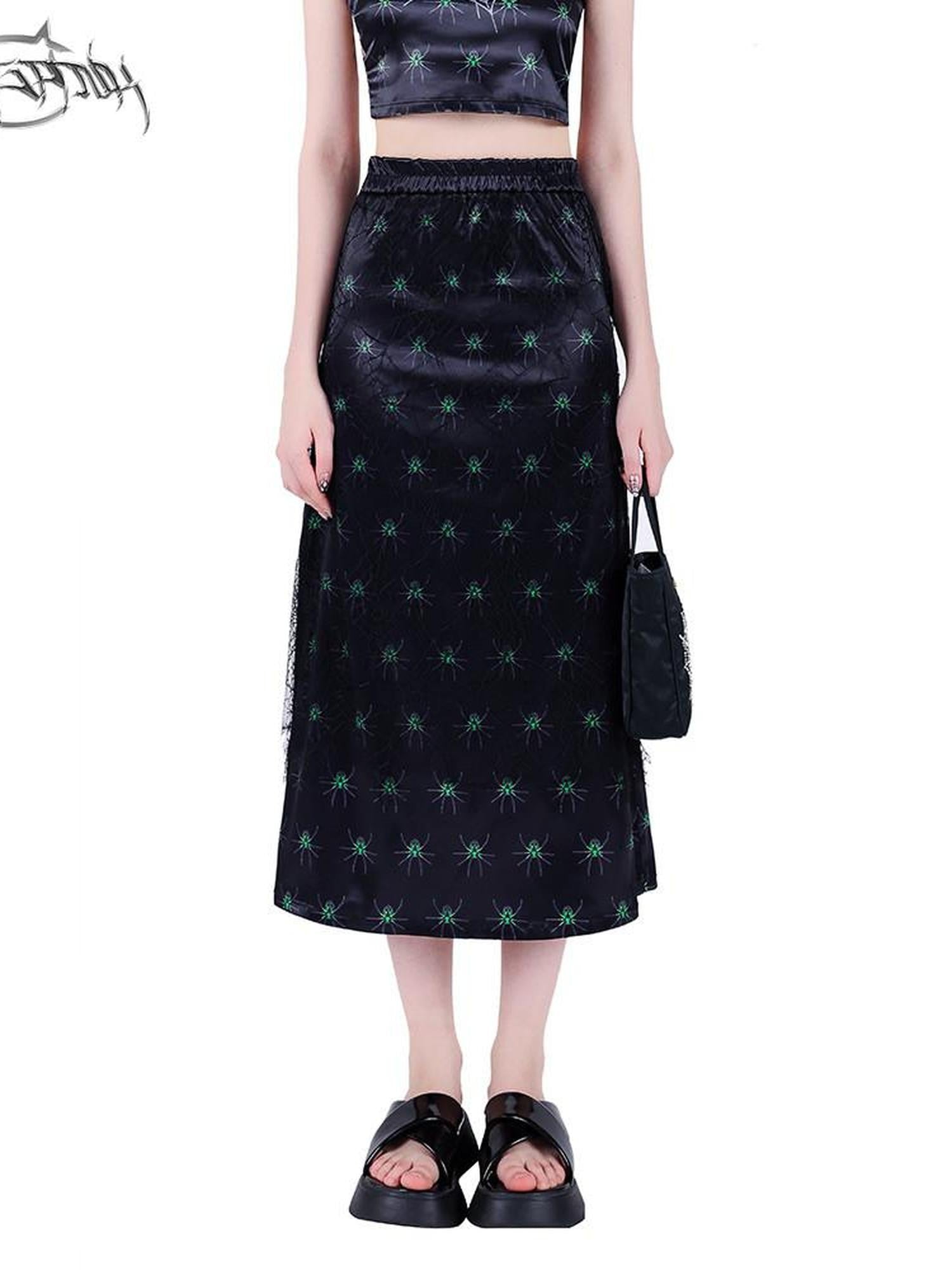 PINKSPINK Spiderweb Mesh Double Layered A Line Women's Mesh Midi Skirts