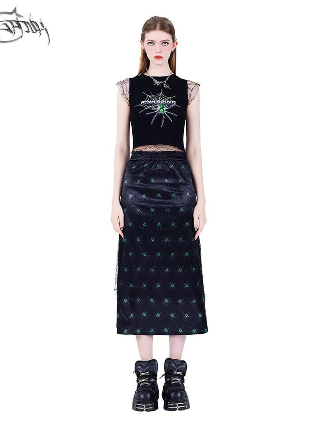 PINKSPINK Spiderweb Mesh Double Layered A Line Women's Mesh Midi Skirts