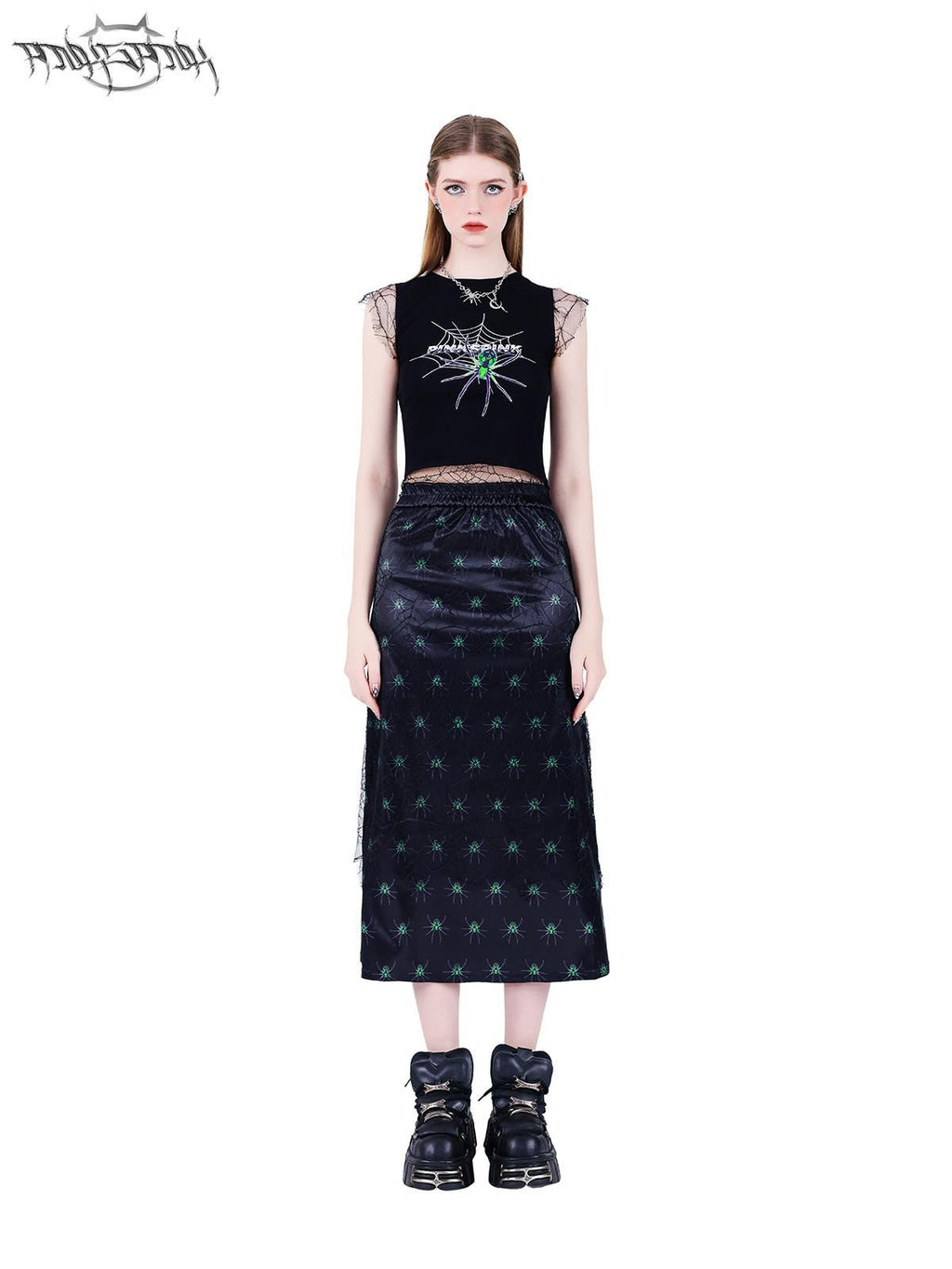PINKSPINK Spiderweb Mesh Double Layered A Line Women's Mesh Midi Skirts