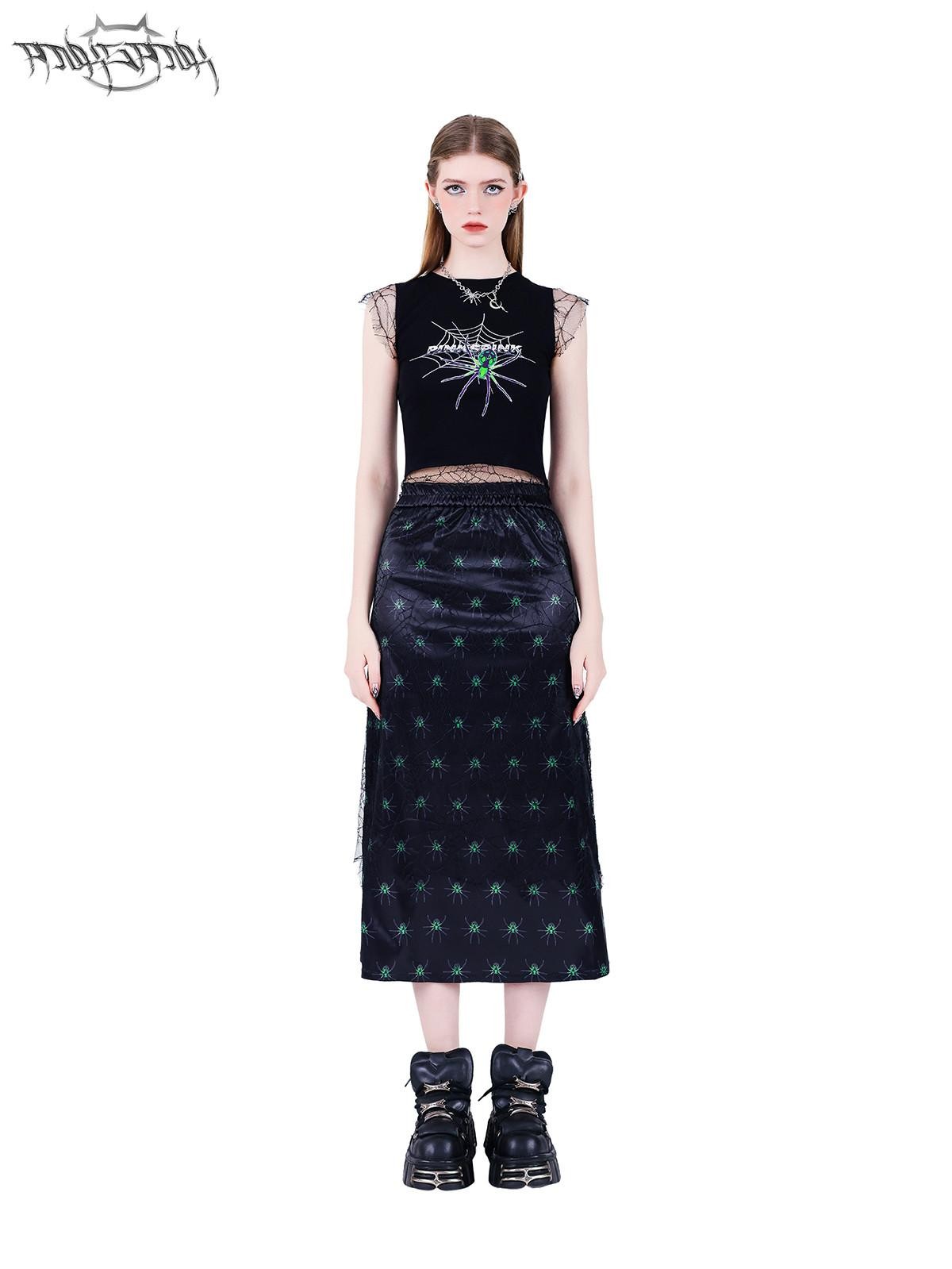 PINKSPINK Spiderweb Mesh Double Layered A Line Women's Mesh Midi Skirts
