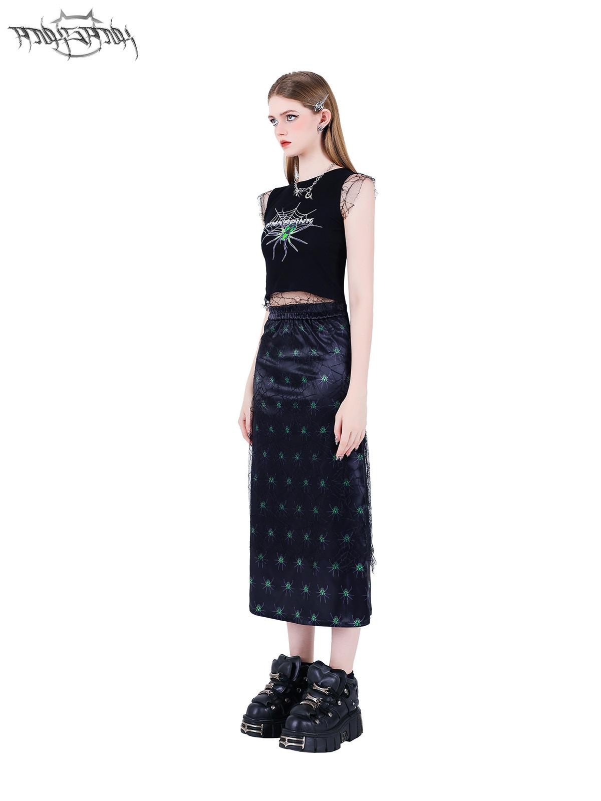 PINKSPINK Spiderweb Mesh Double Layered A Line Women's Mesh Midi Skirts