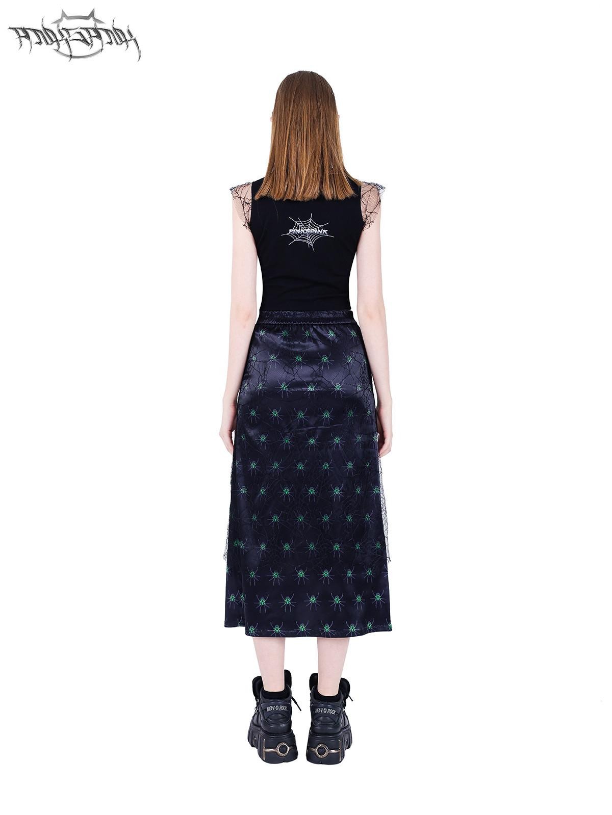 PINKSPINK Spiderweb Mesh Double Layered A Line Women's Mesh Midi Skirts